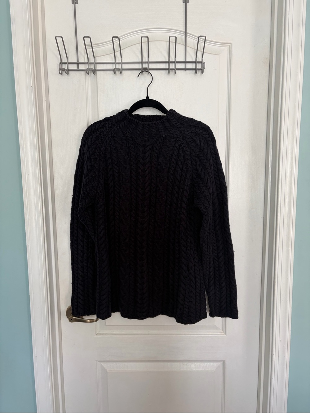Lands' End Black Cable-Knit Crewneck Sweater